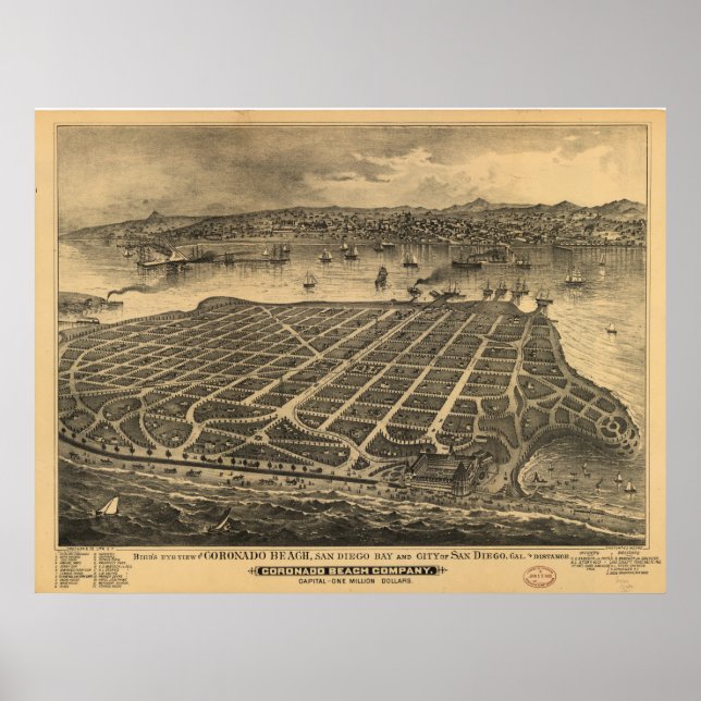 Coronado California Antique Panoramic Map Poster (Front)