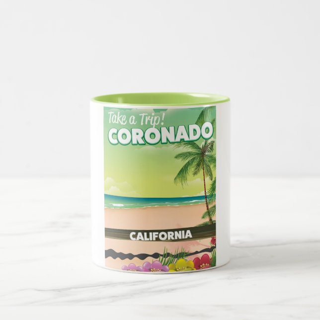 Coronado California beach travel poster Two-Tone Coffee Mug (Center)