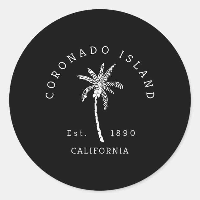 Coronado Island California Palm Tree Novelty Classic Round Sticker (Front)