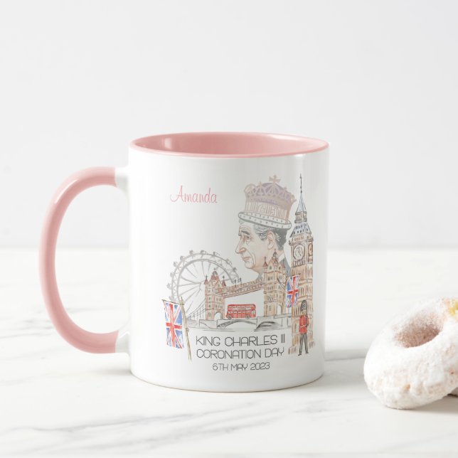 Coronation day 2023 King Charles III Personalised  Mug (With Donut)