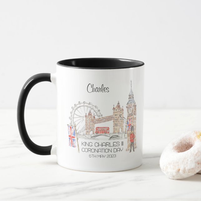 Coronation day 2023 King Charles III Personalised  Mug (With Donut)