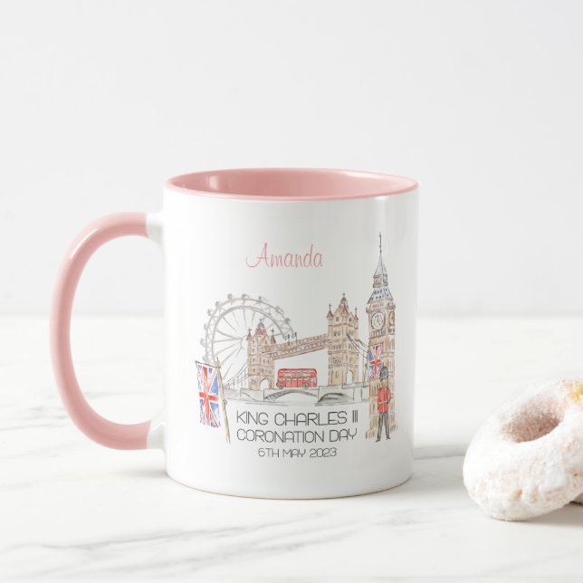 Coronation day 2023 King Charles III Personalised Mug (With Donut)