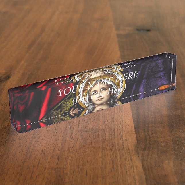 Coronation of Blessed Virgin Mary Stained Glass Nameplate (Side)