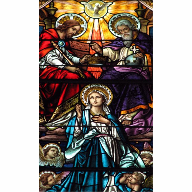 Coronation of Blessed Virgin Mary Stained Glass Standing Photo Sculpture (Front)