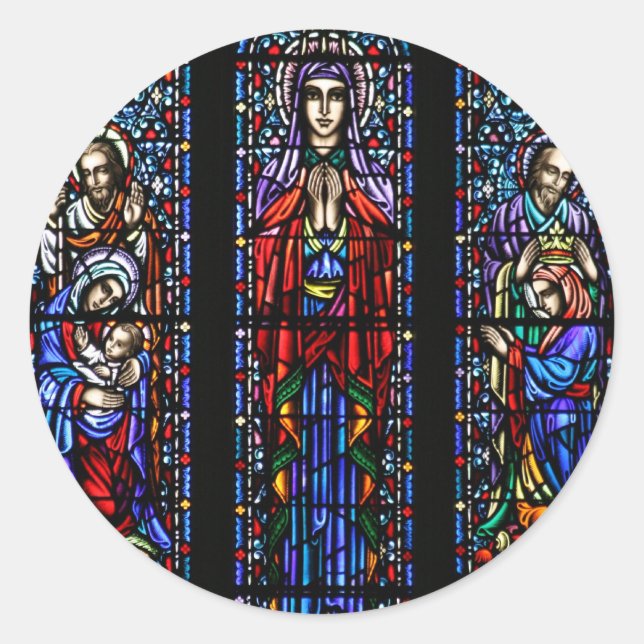 Coronation of Mary Stained Glass Art Classic Round Sticker (Front)
