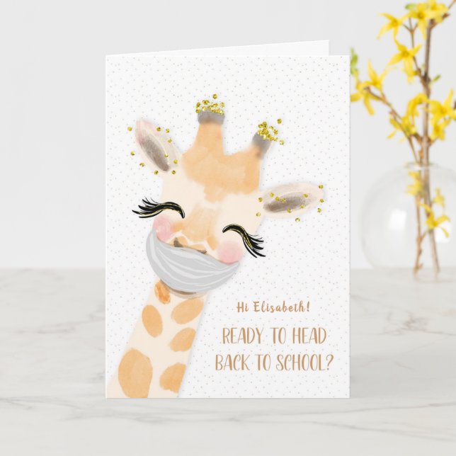 Coronavirus Back to School Giraffe w/Mask Card (Yellow Flower)