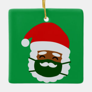 coronavirus face mask black santa christmas ceramic ornament