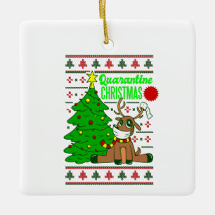 coronavirus face mask reindeer christmas lockdown ceramic ornament