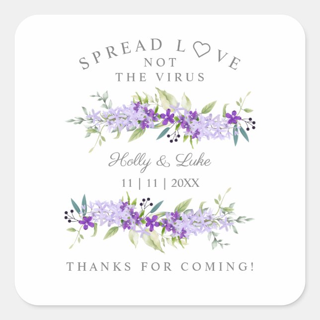 Coronavirus Gel Purple Flower Wedding  Wreath Square Sticker (Front)