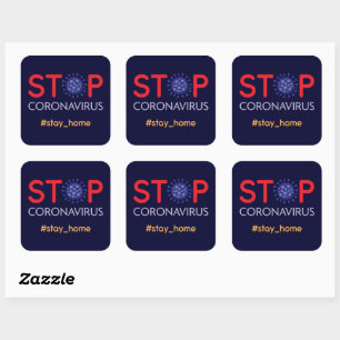 Coronavirus infection prevent campaign stay home square sticker