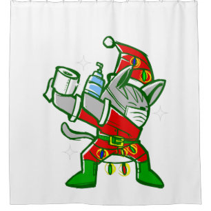 coronavirus santa claus cat christmas shower curtain