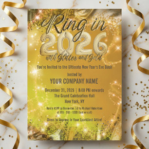 Corporate 2026 New Year's Eve Party Gold Glitter Invitation