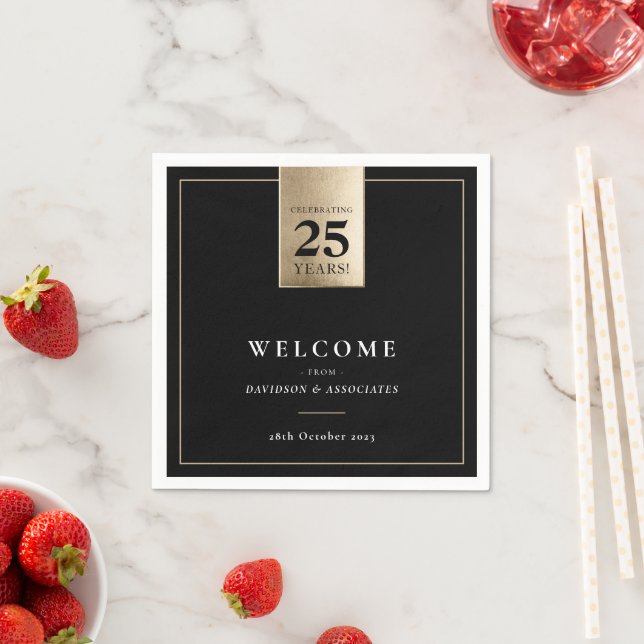 CORPORATE ANNIVERSARY business black white gold Napkin (Insitu)