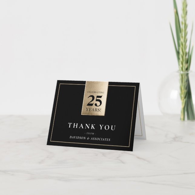 CORPORATE ANNIVERSARY business white black gold Thank You Card (Front)