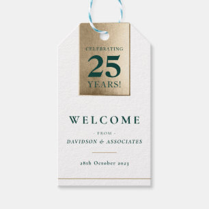 CORPORATE ANNIVERSARY business white green gold Gift Tags