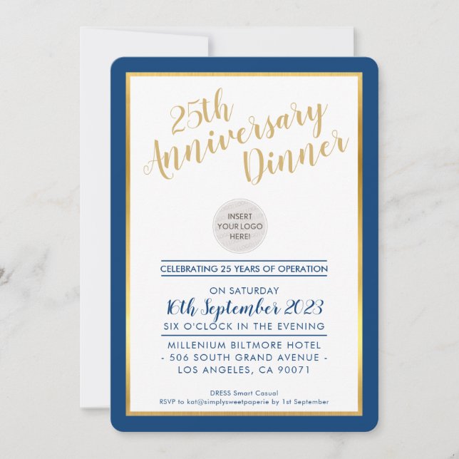 CORPORATE ANNIVERSARY DINNER modern navy gold Invitation (Front)
