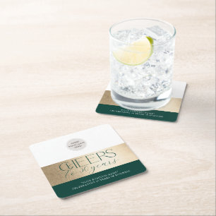 CORPORATE ANNIVERSARY elegant business green gold Square Paper Coaster