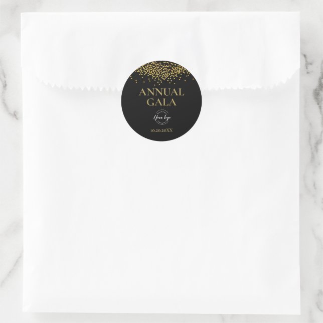 Corporate Annual Gala Logo Black Gold Confetti Classic Round Sticker (Bag)