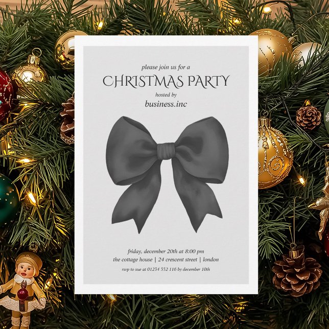 Corporate Black Bow Christmas Holiday Party  Invitation (Corporate Black Bow Christmas Holiday Party Invitation)