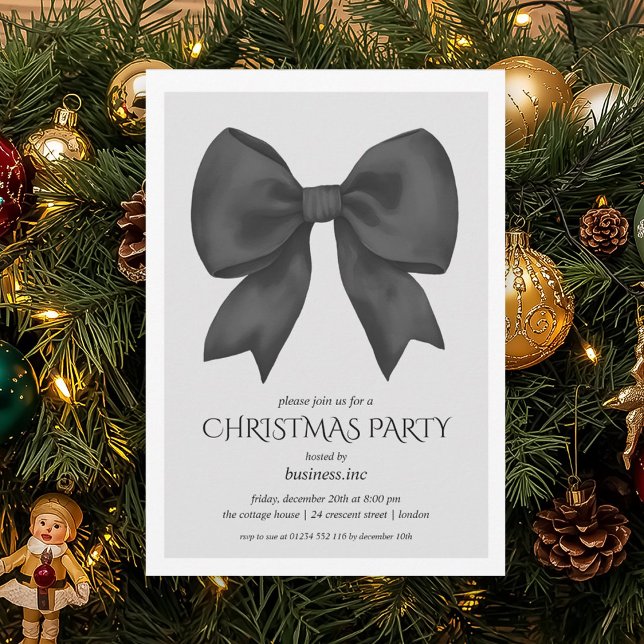 Corporate Black Bow Christmas Holiday Party  Invitation (Corporate Black Bow Christmas Holiday Party Invitation)