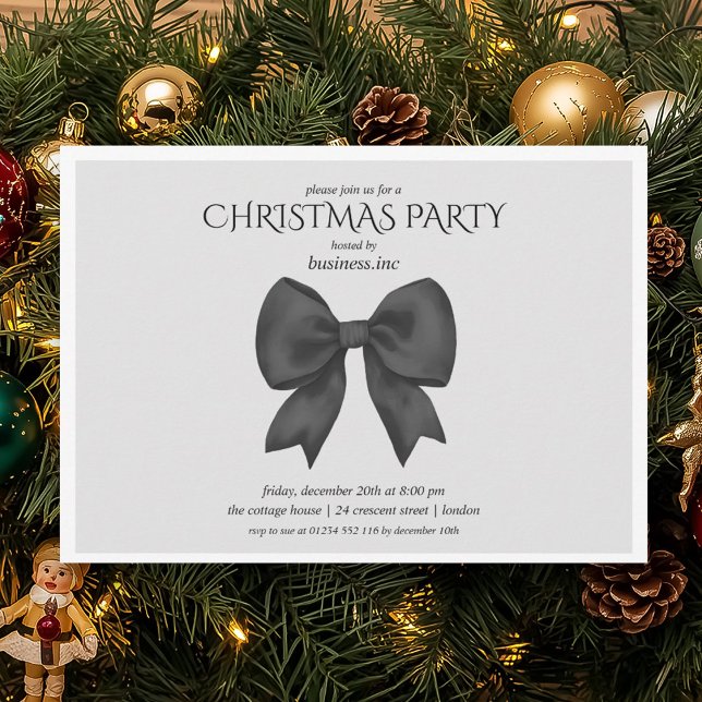 Corporate Black Bow Christmas Holiday Party  Invitation (Corporate Black Bow Christmas Holiday Party Invitation)