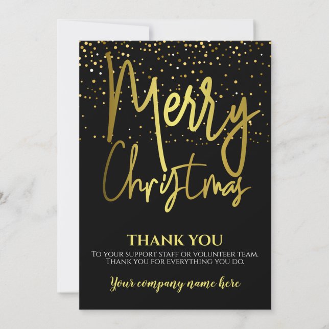 Corporate Black Gold Christmas Thank You Holiday Card (Front)