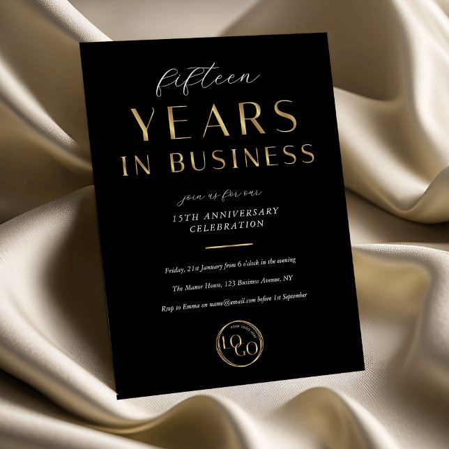 Corporate Black & Gold Logo Business Anniversary Invitation (Creator Uploaded)