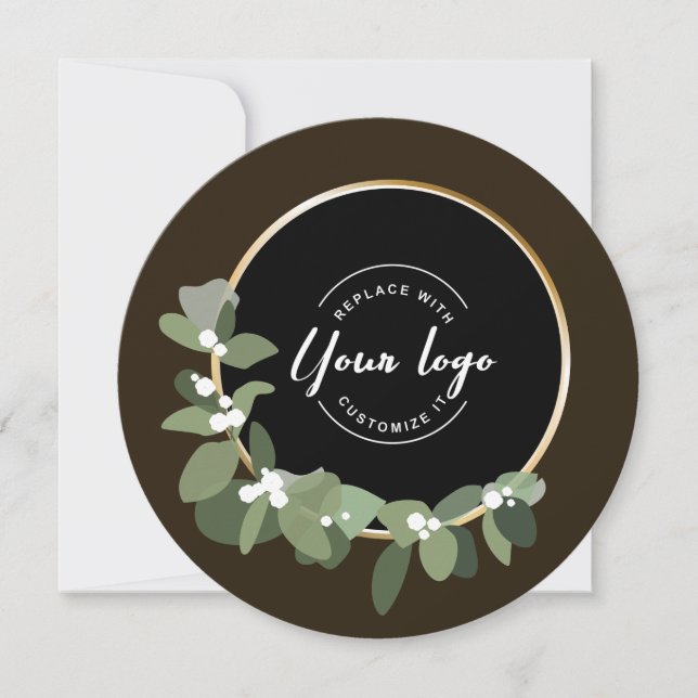 Corporate Black Green Wreath Custom Logo XMAS Holiday Card (Front)