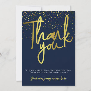 Corporate Blue Gold Typography Thank You Card