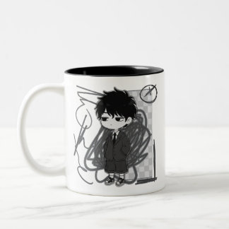 Corporate Burnout Relatable Chibi Boy Suit Illustr Two-Tone Coffee Mug