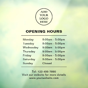 Corporate Business Company Store Hours Logo Here Window Cling