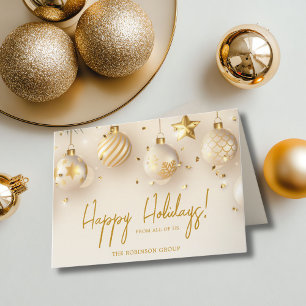 Corporate Business Happy Holidays Gold Script Holiday Card