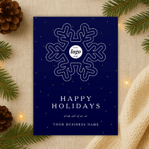 Corporate Business Logo Christmas Snowflake Navy Holiday Card