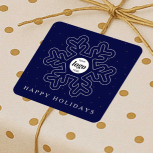 Corporate Business Logo Christmas Snowflake Navy Square Sticker