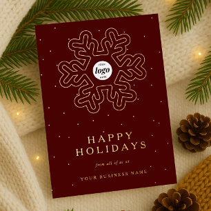 Corporate Business Logo Christmas Snowflake Red Foil Holiday Card