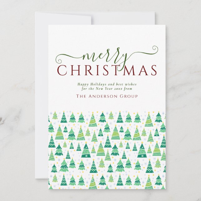 Corporate Business Logo Merry Christmas Trees  Holiday Card (Front)