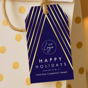 Corporate Business Logo Navy Gold Christmas Tree Gift Tags