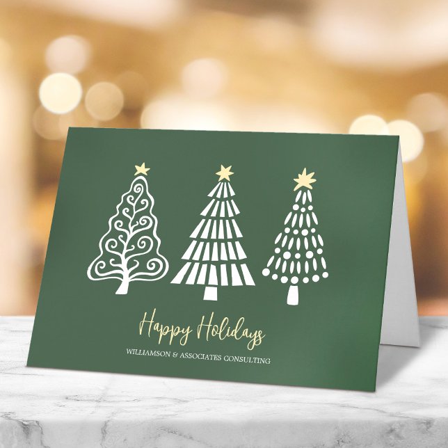 Corporate Business Logo Trees Script Minimal Green Holiday Card (Creator Uploaded)