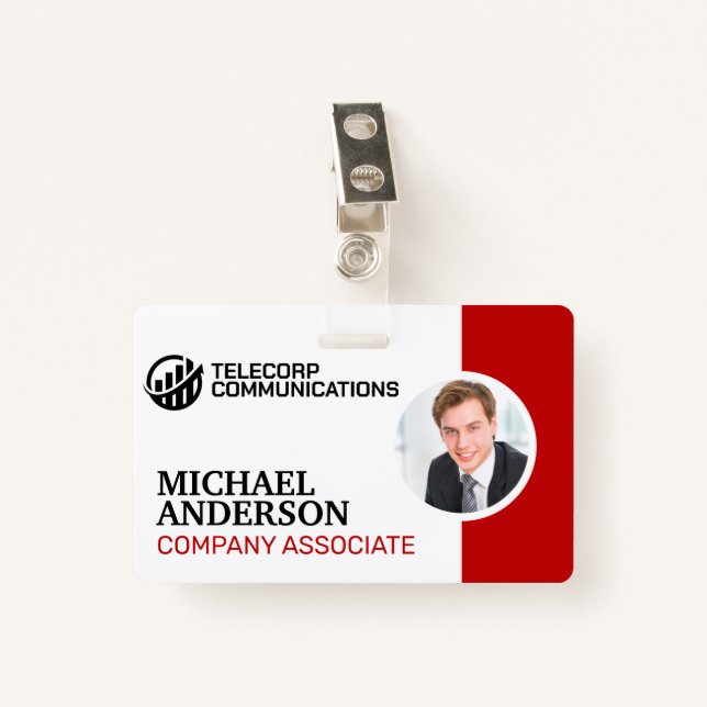 Corporate | Business Man in Suit | Barcode ID Badge (Front with Clip)