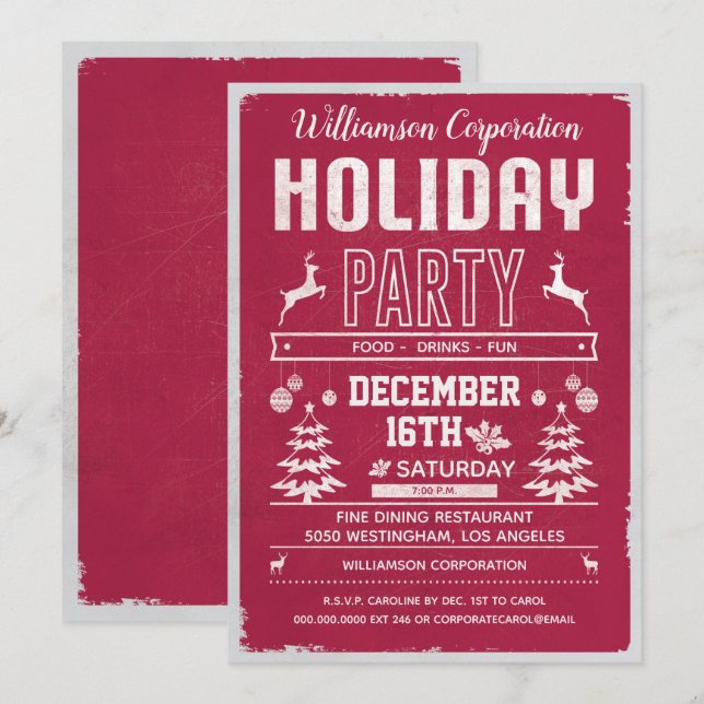 Corporate Business Office Holiday Party Red Modern Invitation (Front/Back)