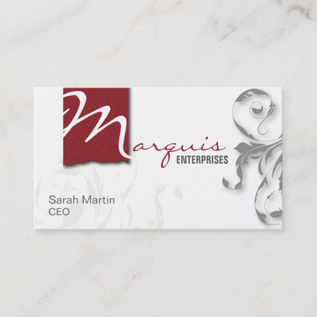 Corporate CEO Business Card Elegant Monogram Red (Front)
