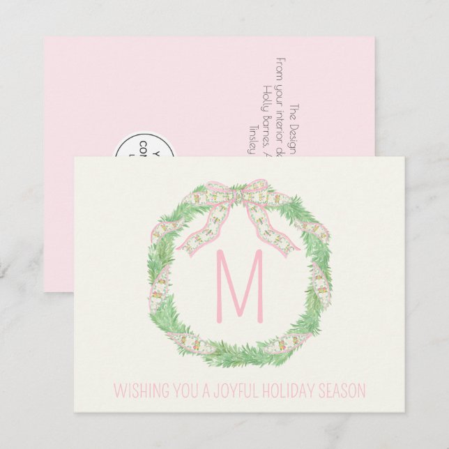 Corporate chinoiserie coquette Christmas wreath Card (Front/Back)