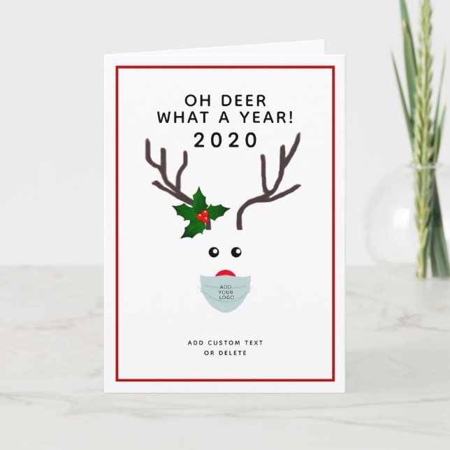 Corporate Christmas 2020 Logo Face Mask Reindeer Holiday Card (Front)