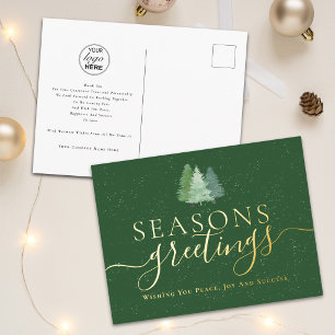 Corporate Christmas Business Logo Fir Trees Gold Foil Holiday Postcard