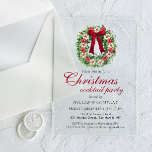 Corporate Christmas Cocktail Party Burgundy Bow Acrylic Invitations