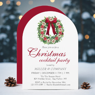 Corporate Christmas Cocktail Party Floral Wreath Invitation