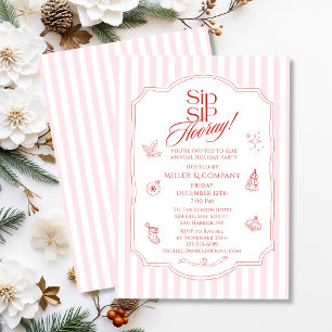 Corporate Christmas Cocktail Party Pink Stripes Invitation