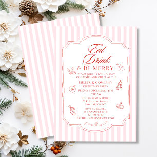 Corporate Christmas Cocktail Party Pink Stripes Invitation