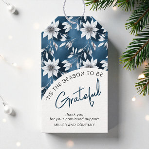 Corporate Christmas Grateful Blue Poinsettia Gift Tags