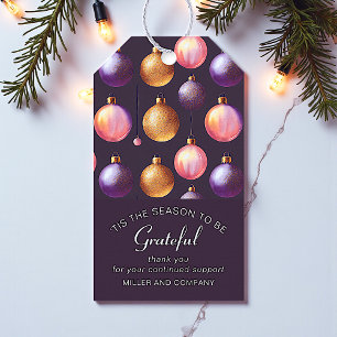 Corporate Christmas Grateful Gold Pink Baubles Gift Tags